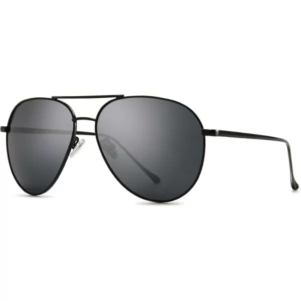 SUNGAIT Aviator Polarized Sunglasses UV400 Protection for Men Women Vintage Retro StyleBlack Frame Gray Lens 60