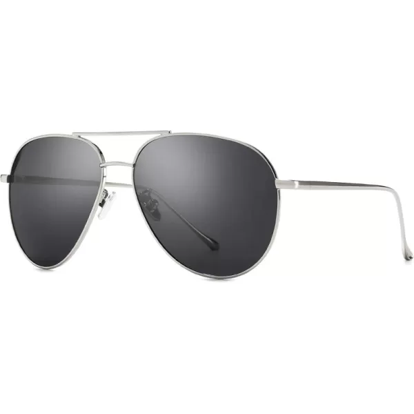 SUNGAIT Aviator Polarized Sunglasses UV400 Protection for Men Women Vintage Retro StyleSilver FrameNonmirrored Grey Lens  60