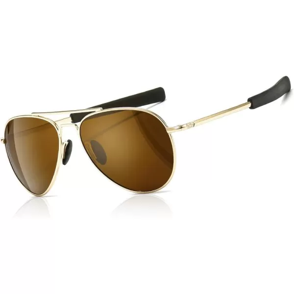 SUNGAIT Aviator Sunglasses For Men Polarized Military Style 100 UV400 ProtectionGold FrameBrown Lens