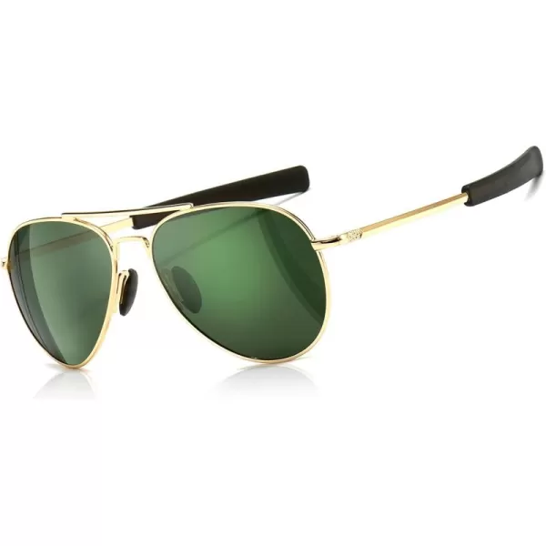 SUNGAIT Aviator Sunglasses For Men Polarized Military Style 100 UV400 ProtectionGold FrameGreen Lens