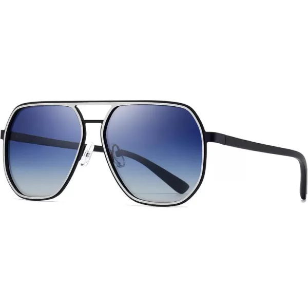 SUNGAIT Aviator Sunglasses for Men and Women Polarized Trendy Square Sun Glasses Retro Pilot Shades UV Protection2024 Black FrameSilver RimDark Blue Gradient Lens