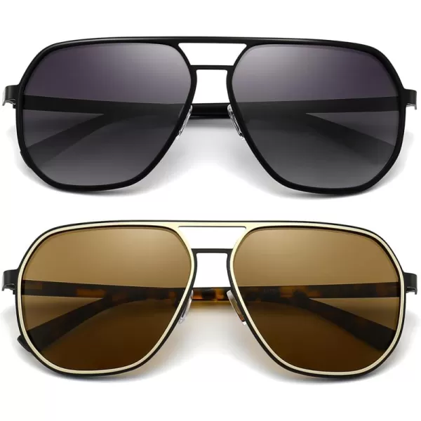 SUNGAIT Aviator Sunglasses for Men and Women Polarized Trendy Square Sun Glasses Retro Pilot Shades UV ProtectionBlackGradient Grey  AmberBrown