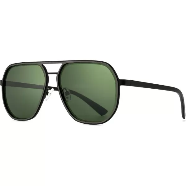 SUNGAIT Aviator Sunglasses for Men and Women Polarized Trendy Square Sun Glasses Retro Pilot Shades UV ProtectionGunmetal FrameSliver RimDark Green Lens