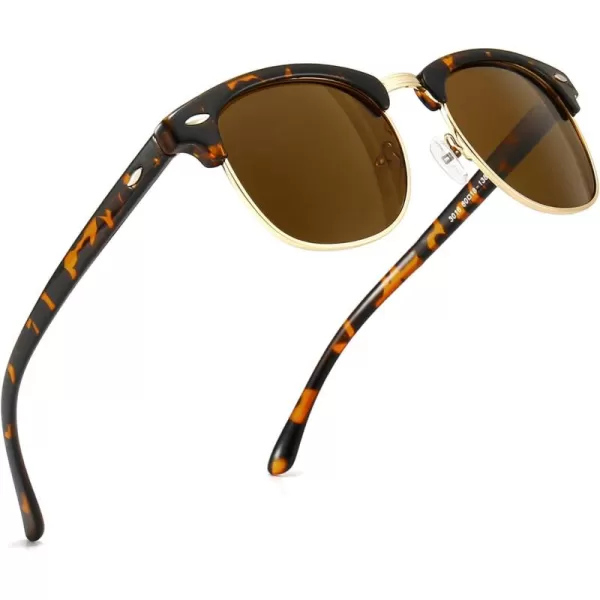 SUNGAIT Classic Half Frame Retro Sunglasses with Polarized LensAmber Plastic FrameBrown Lens
