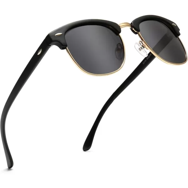 SUNGAIT Classic Half Frame Retro Sunglasses with Polarized LensBlack Framematte FinishPolarized Grey Lens