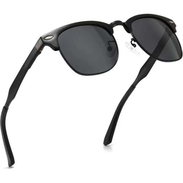 SUNGAIT Classic Half Frame Retro Sunglasses with Polarized LensBlack Metal Frame Gray Lens