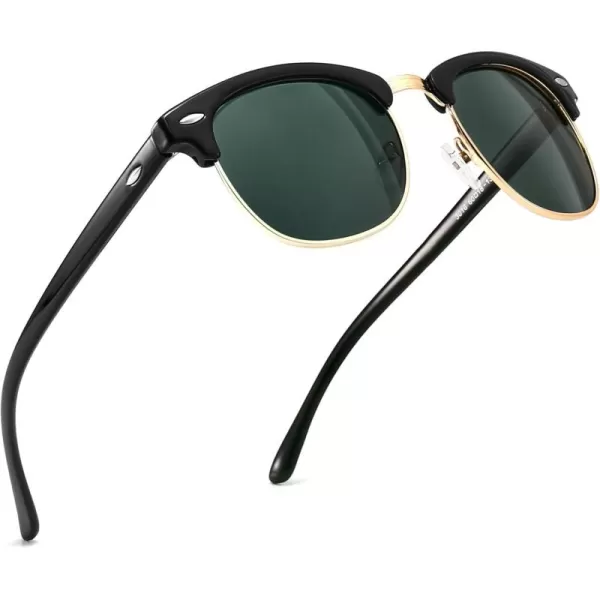 SUNGAIT Classic Half Frame Retro Sunglasses with Polarized LensBlack Plastic Frame Glossy FinishGreen Lens
