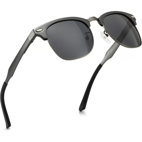 SUNGAIT Classic Half Frame Retro Sunglasses with Polarized LensGunmetal Metal Frame Gray Lens