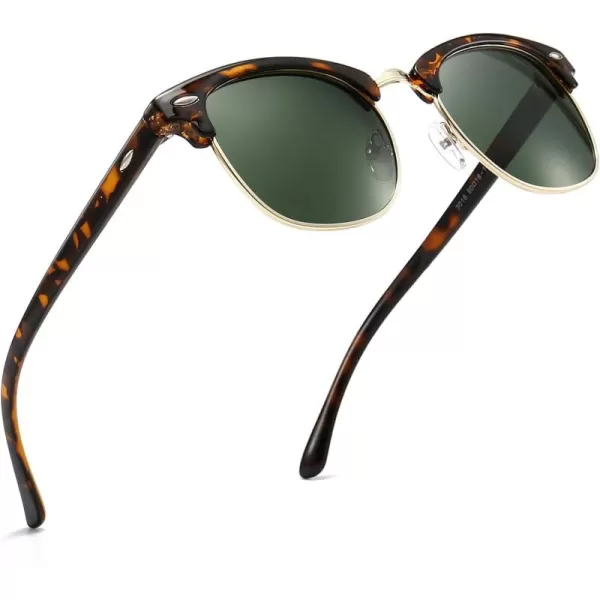 SUNGAIT Classic Half Frame Retro Sunglasses with Polarized LensLeopard Frame Glossy FinishGreen Lens