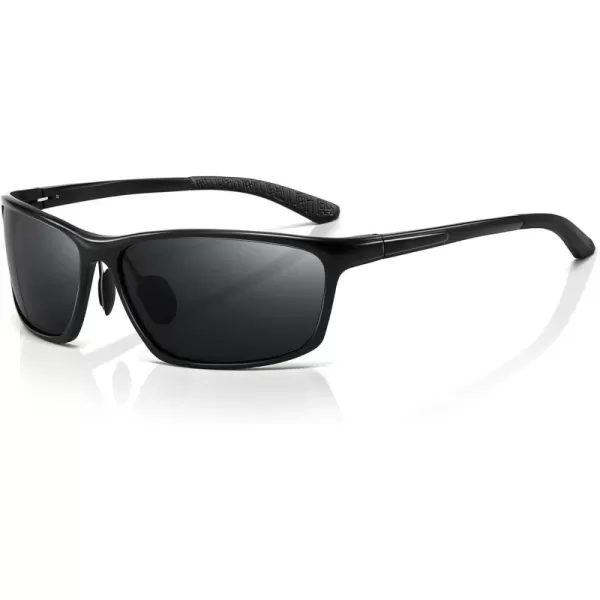 SUNGAIT Classic Rectangle Polarized Sunglasses for Men AlMg Metal Frame with Spring HingeBlack Frame Gray Lens