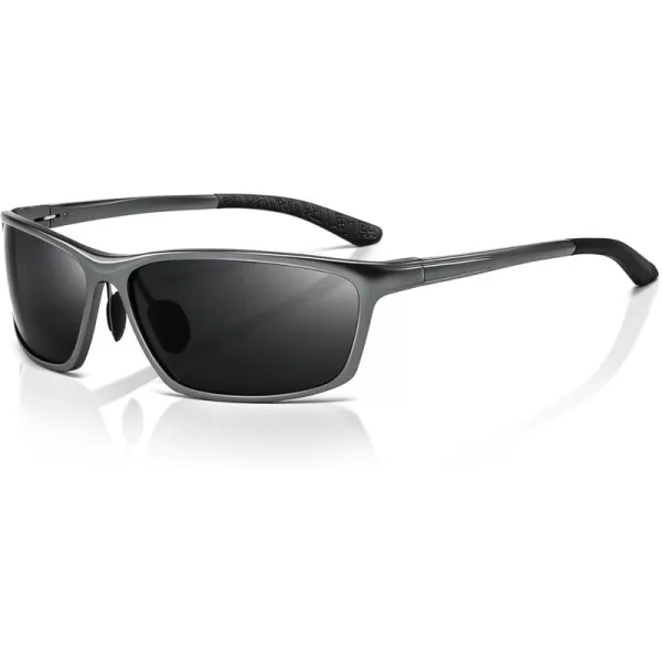 SUNGAIT Classic Rectangle Polarized Sunglasses for Men AlMg Metal Frame with Spring HingeGunmetal Frame Gray Lens