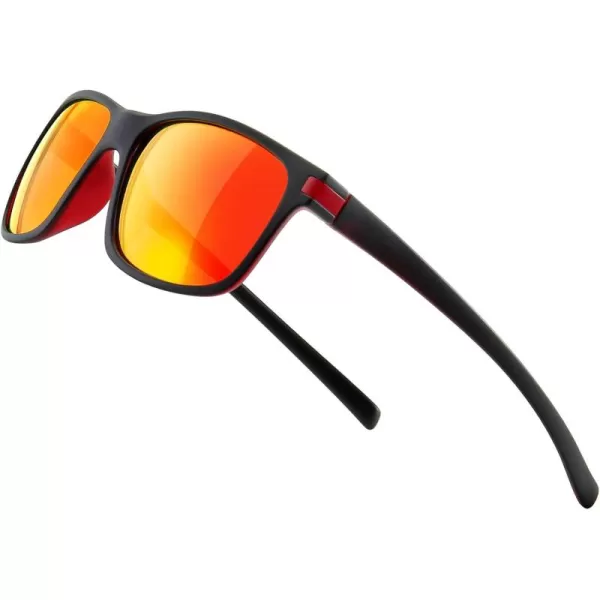 SUNGAIT Classic Square Polarized Sunglasses For Men Women Horn Rimmed Design Black Matte Finish Transparent Red FrameTangerine Lens K158HEIHOKHO