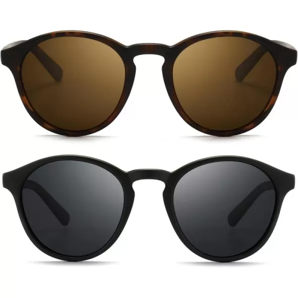 SUNGAIT Classic Vintage Round Polarized Sunglasses for Women Men Retro Style UV4002 Pack Polarized Amber Frame Brown Lensblack Frame Grey Lens