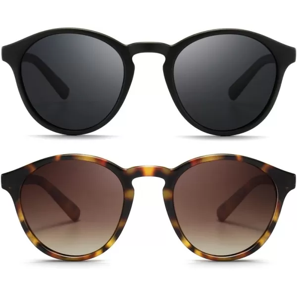 SUNGAIT Classic Vintage Round Polarized Sunglasses for Women Men Retro Style UV4002 Pack Polarized BlackGrey LeopardBrown Gradient