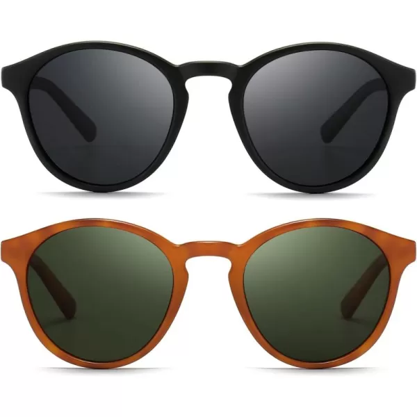 SUNGAIT Classic Vintage Round Polarized Sunglasses for Women Men Retro Style UV4002 Pack Polarized BlackGrey Orange TortoiseGreen