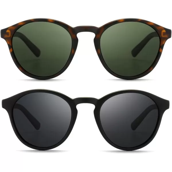 SUNGAIT Classic Vintage Round Polarized Sunglasses for Women Men Retro Style UV4002024 Amber FrameGreen Lensblack FrameGrey Lens