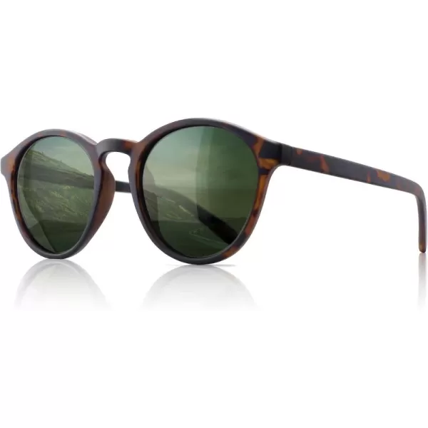 SUNGAIT Classic Vintage Round Polarized Sunglasses for Women Men Retro Style UV400Amber Framematte FinishGreen Lens