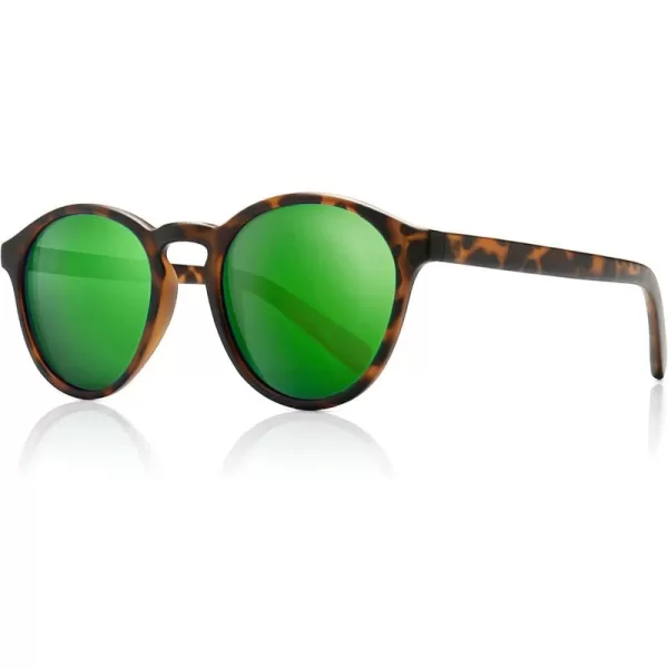 SUNGAIT Classic Vintage Round Polarized Sunglasses for Women Men Retro Style UV400Amber Framematte FinishGreen Mirrored Lens