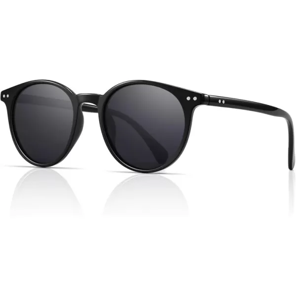 SUNGAIT Classic Vintage Round Polarized Sunglasses for Women Men Retro Style UV400Black Frameglossy FinishGrey Lens