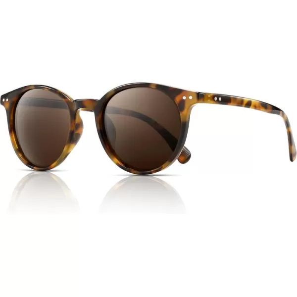 SUNGAIT Classic Vintage Round Polarized Sunglasses for Women Men Retro Style UV400Leopard Frame Glossy Finish Brown Lens