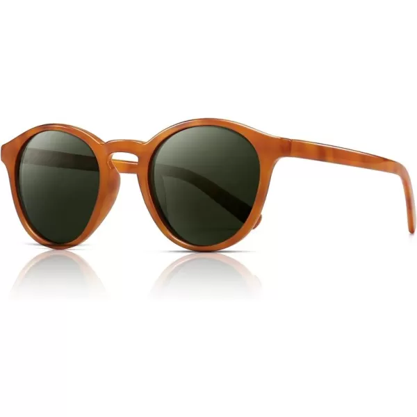 SUNGAIT Classic Vintage Round Polarized Sunglasses for Women Men Retro Style UV400Orange Tortoise FrameGreen Lens