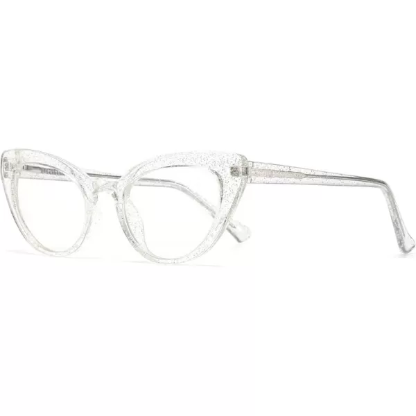 SUNGAIT Classy Cat Eye Blue Light Filter Glasses Silver Powder Frame Design for Women Transparent Silver Powder Frame 2012TMYFK
