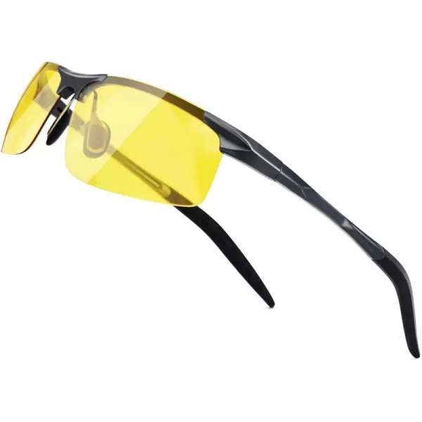 SUNGAIT HD Polarized AntiGlare Safety Sunglasses for Night Driving UV ProtectionGunmetal FrameNight Lens 8177QKYS