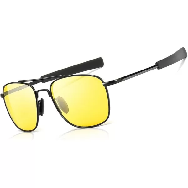 SUNGAIT Mens Military Style Polarized Pilot Aviator Sunglasses Bayonet TemplesBlack FrameYellow Lens