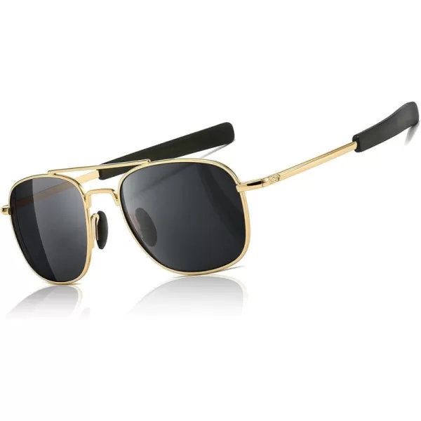 SUNGAIT Mens Military Style Polarized Pilot Aviator Sunglasses Bayonet TemplesGold FrameGray Lens