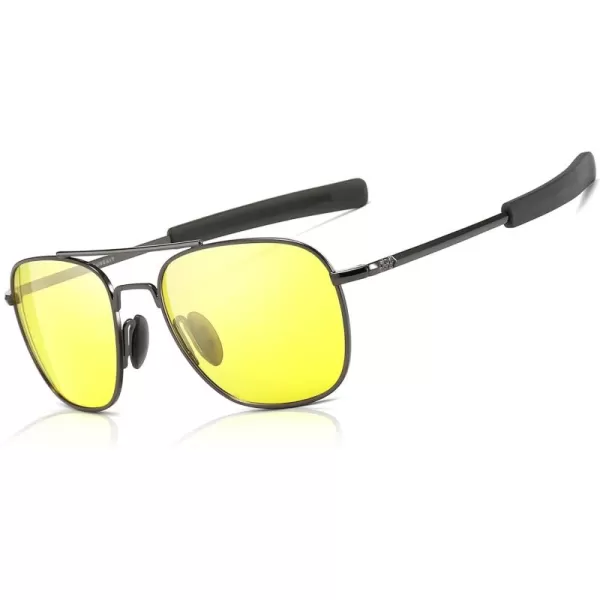 SUNGAIT Mens Military Style Polarized Pilot Aviator Sunglasses Bayonet TemplesNight LensGunmetal Frame
