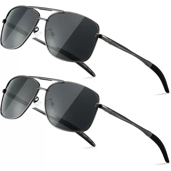 SUNGAIT Mens Polarized Square Aviator Sunglasses Durable Metal Frame for Fishing Driving Golf 100 UV Protection2 Pack Polarized Gunmetal Grey Gunmetal Grey