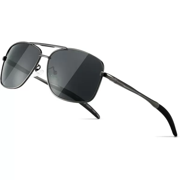 SUNGAIT Mens Polarized Square Aviator Sunglasses Durable Metal Frame for Fishing Driving Golf 100 UV Protection2024 Gunmetal FrameGrey Lens