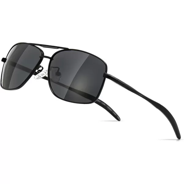 SUNGAIT Mens Polarized Square Aviator Sunglasses Durable Metal Frame for Fishing Driving Golf 100 UV ProtectionBlack FrameGrey Lens