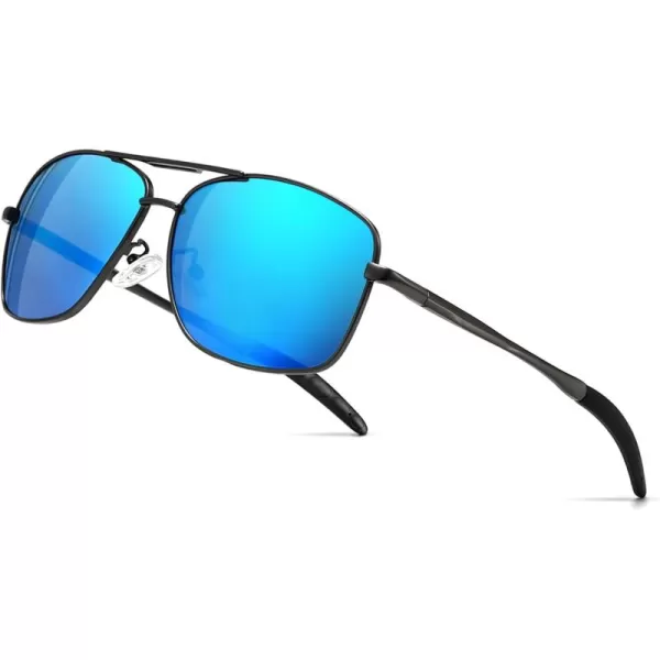 SUNGAIT Mens Polarized Square Aviator Sunglasses Durable Metal Frame for Fishing Driving Golf 100 UV ProtectionGunmetal FrameBlue Mirror Lens
