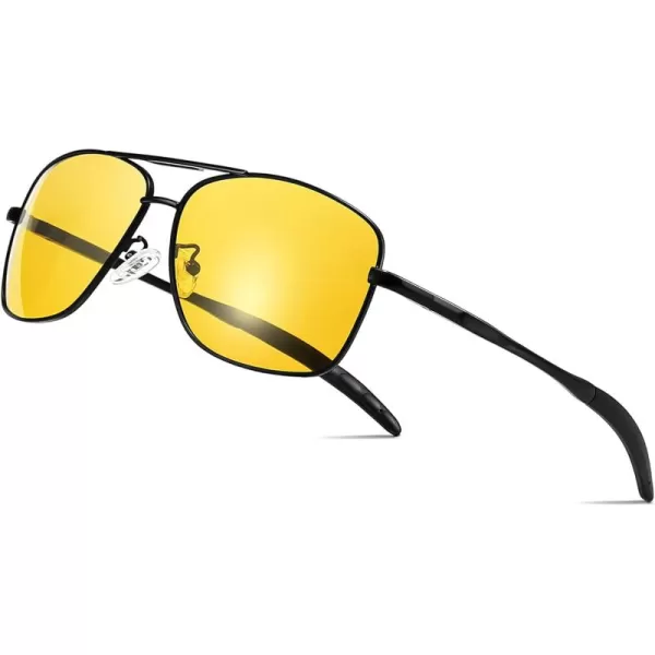 SUNGAIT Mens Polarized Square Aviator Sunglasses Durable Metal Frame for Fishing Driving Golf 100 UV ProtectionNight LensBlack Frame