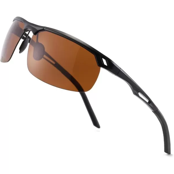SUNGAIT Mens Women Polarized Sports Sunglasses Baseball Fishing Driving Sunglasses AlMg Frame UV400 ProtectionBlack FrameBrown Lens