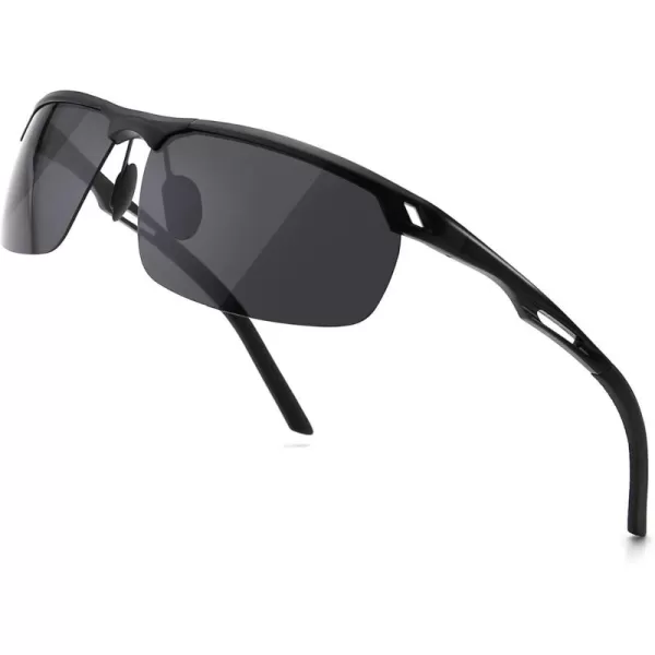 SUNGAIT Mens Women Polarized Sports Sunglasses Baseball Fishing Driving Sunglasses AlMg Frame UV400 ProtectionBlack FrameGray Lens