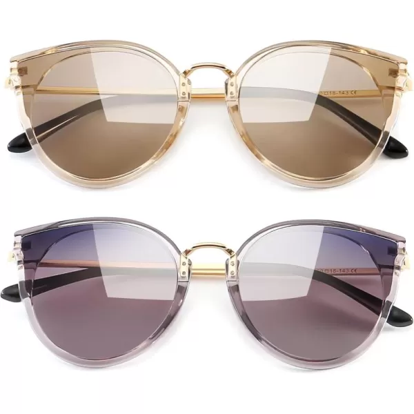 SUNGAIT Oversized Vintage Polarized Cat Eye Sunglasses for Women UV4002 Pack Transparent GreyPurple Gradienttransparent BrownLightbrown