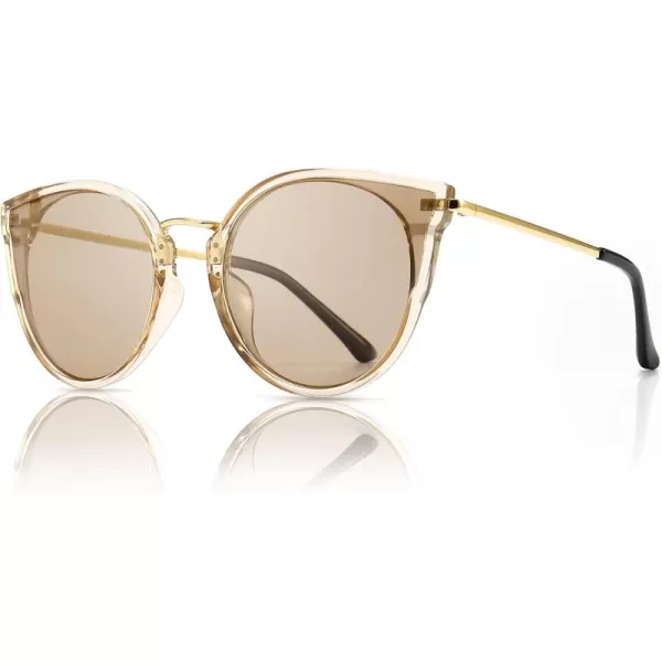 SUNGAIT Oversized Vintage Polarized Cat Eye Sunglasses for Women UV400Transparent Brown FrameLightbrown Lens