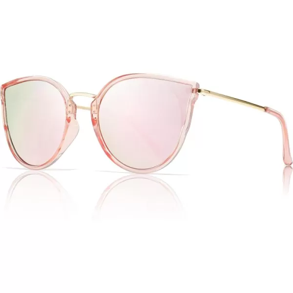 SUNGAIT Oversized Vintage Polarized Cat Eye Sunglasses for Women UV400Transparent Pink FramePink Mirrored Lens