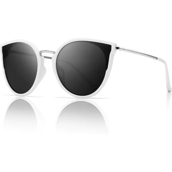 SUNGAIT Oversized Vintage Polarized Cat Eye Sunglasses for Women UV400White FrameGrey Lens