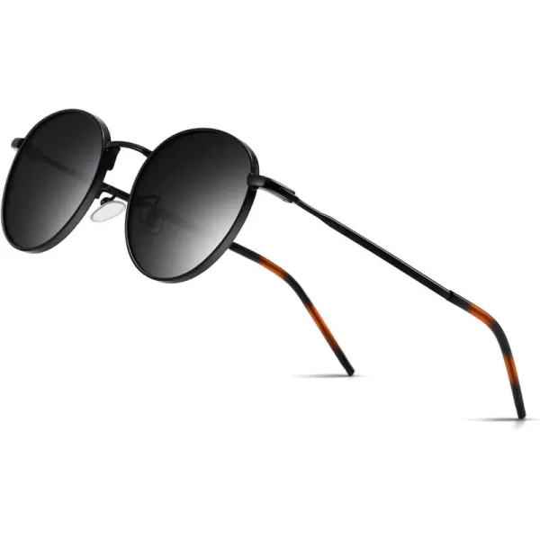 SUNGAIT Ponderable Metal Round Sunglasses for Men Women Classic Vintage Polarized Circle Sun GlassesBlack FramePolarized Gray Lens