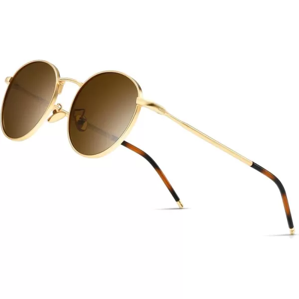 SUNGAIT Ponderable Metal Round Sunglasses for Men Women Classic Vintage Polarized Circle Sun GlassesGold FramePolarized Brown Lens