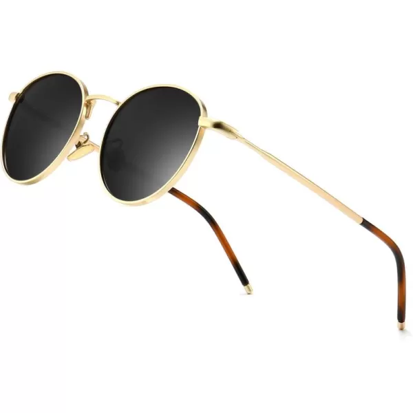 SUNGAIT Ponderable Metal Round Sunglasses for Men Women Classic Vintage Polarized Circle Sun GlassesGold FramePolarized Gray Lens