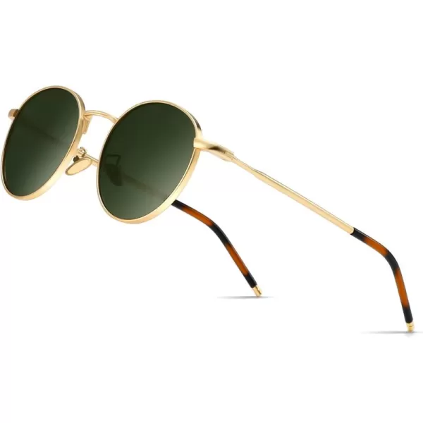 SUNGAIT Ponderable Metal Round Sunglasses for Men Women Classic Vintage Polarized Circle Sun GlassesGold FramePolarized Green Lens