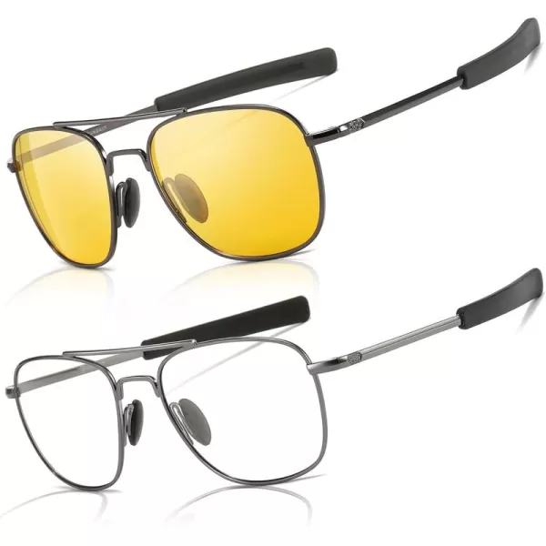 SUNGAIT Rectangular Nonprescription Clear Glasses Aviator Night Driving Glasses HD Lens for Men285 GunmetalYellow  GunmetalClear