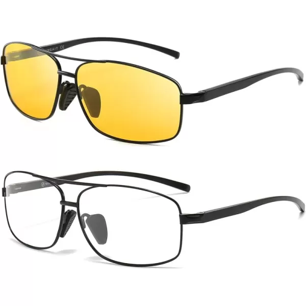 SUNGAIT Rectangular Nonprescription Clear Glasses Aviator Night Driving Glasses HD Lens for Men458 BlackYellow  BlackClear