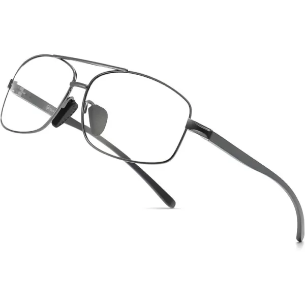 SUNGAIT Rectangular Nonprescription Clear Glasses Aviator Night Driving Glasses HD Lens for Men458 Gunmetal FrameClear Lens