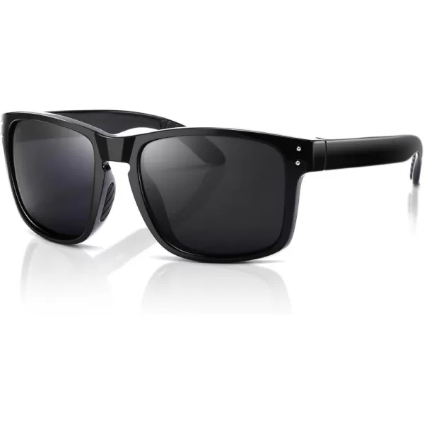 SUNGAIT Square Polarized Sunglasses Men Sports Driving Fishing Glasses UV400 ProtectionBlack Frame Glossy FinishGrey Lens