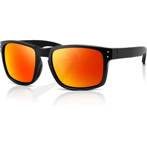 SUNGAIT Square Polarized Sunglasses Men Sports Driving Fishing Glasses UV400 ProtectionBlack Frame Matte FinishRuby Lens